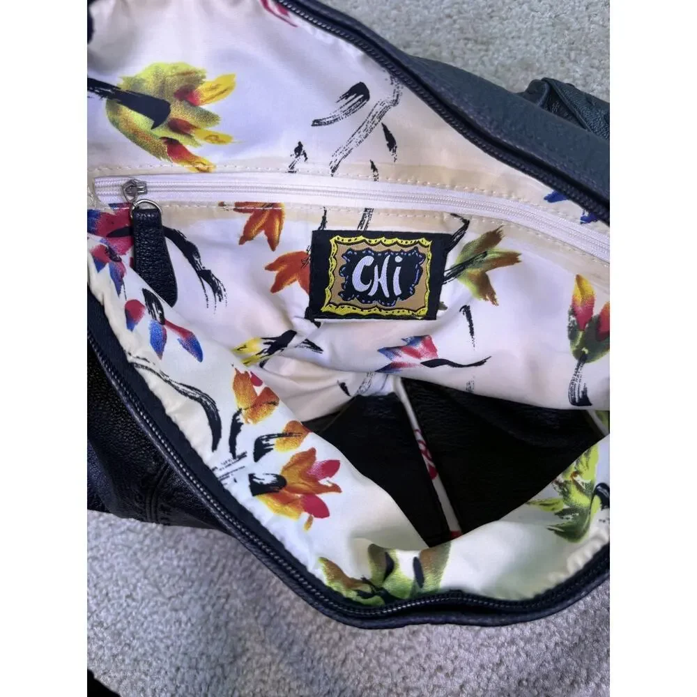 Chi by Carlos Falchi BLACK GENUINE LEATHER AND SHOULDER BAG HOBO PURSE